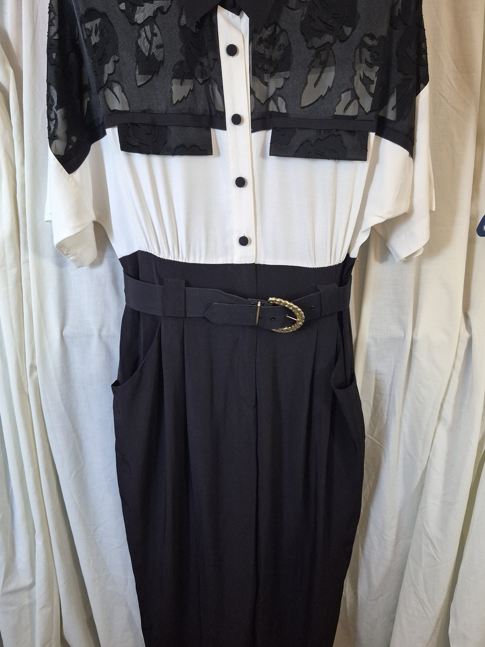 Menu Vintage Black And White Lace Jumpsuit With Belt